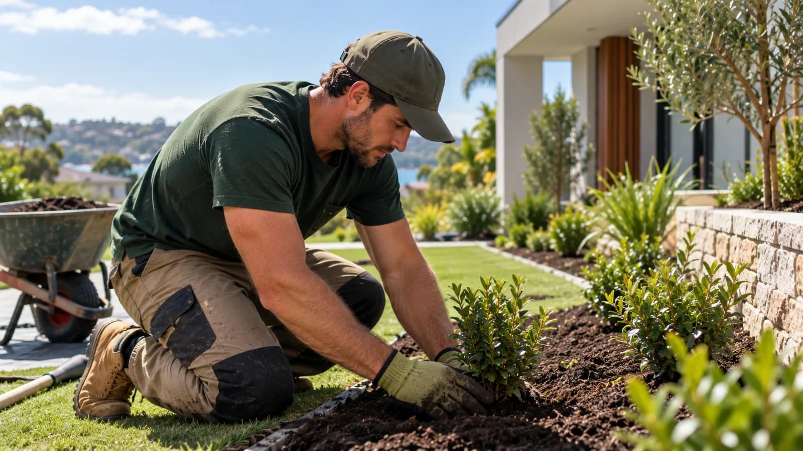 Landscaper working in a garden