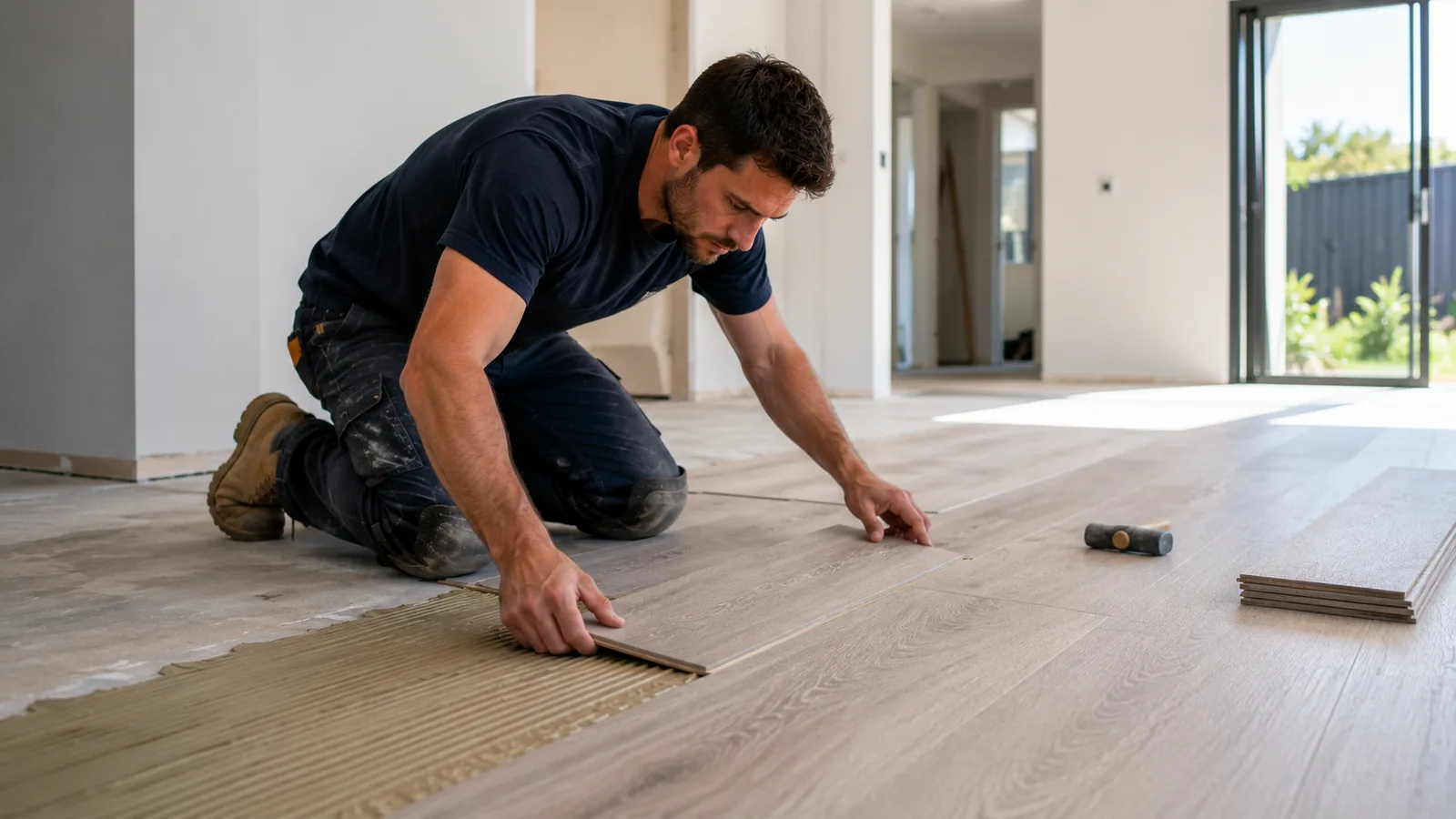Flooring Installers on site — the kind of work Galaxera handles the admin for