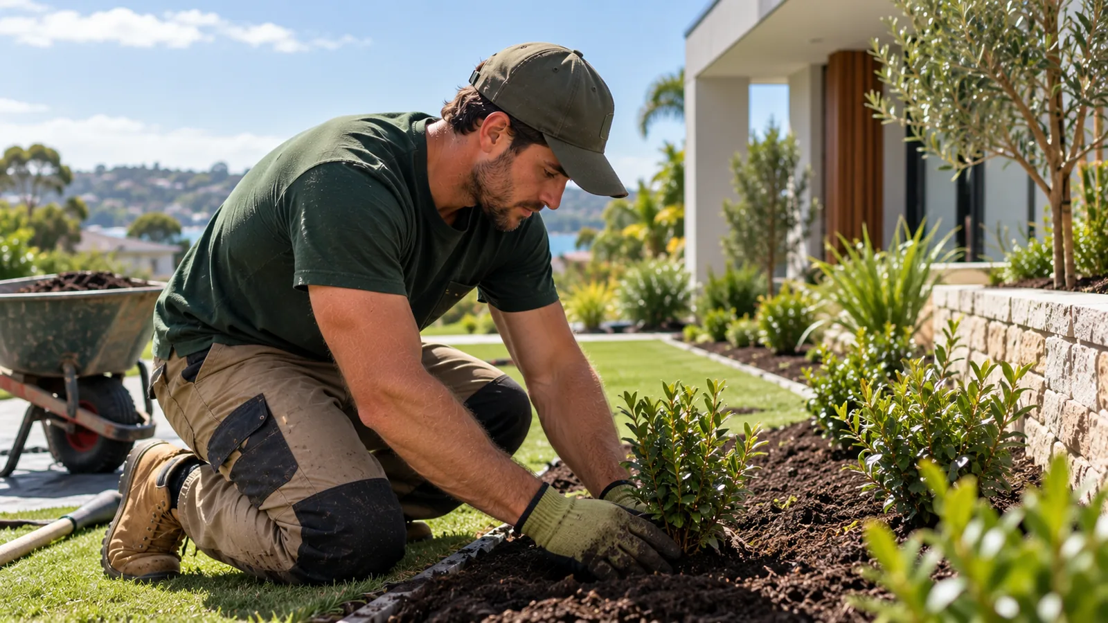 Landscapers on site — the kind of work Galaxera handles the admin for