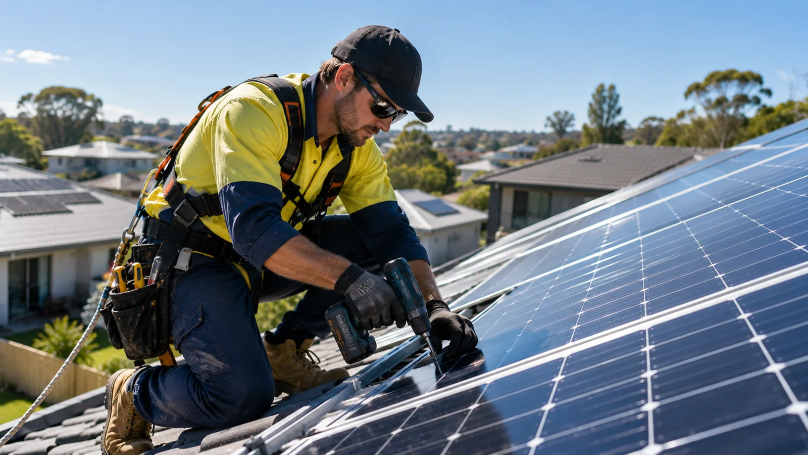 Solar Installers on site — the kind of work Galaxera handles the admin for
